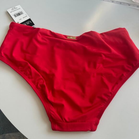 NWT Lauren Ralph Lauren Red Beach Club Mid-Rise V-Front Bikini Bottom Size 4 - Picture 5 of 7